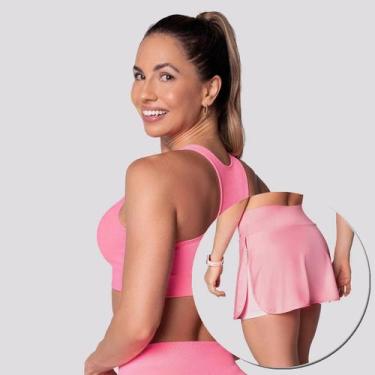 Imagem de Conjunto Shorts Saia e Top Canelado Selene Feminino Rosa, M