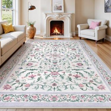 Imagem de Lahome Tapetes vintage florais laváveis roxos, 20 x 25 cm, antiderrapante, macio, grande, para quarto de meninas, crianças, berçário, sala de estar, boho, casa de fazenda, sala de jantar, decoração de