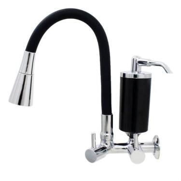 Imagem de Torneira De Cozinha Preto Gourmet de Parede Inox Com Filtro Preto Flex