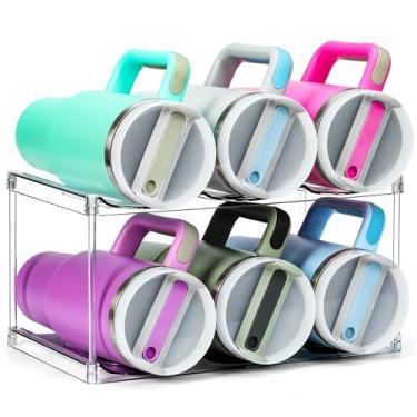 Imagem de Design para Stanley Garrafas Grandes e Copos com Alça de 1,134 g - Organizador de Garrafa de Água de Acrílico Empilhável de 2 Camadas - Rack de Vinho Transparente, Suporte para Copos para Cozinha