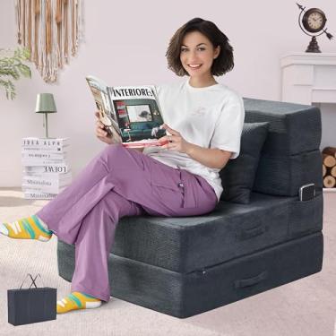 Imagem de HILERO Sofá-cama dobrável, cadeira conversível 4 em 1 com travesseiro, cama de cadeira dobrável de espuma de memória individual, colchão de sofá de futon moderno para sala de estar/convidado