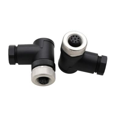 Imagem de HangTon Conector Ethernet CAT6 fêmea M12 de 8 pinos, terminal de parafuso, codificado A, elétrico 30V 2A, impermeável, 90 graus, circular, à prova de poeira para sensor de automação industrial, 2