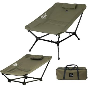 Imagem de Cadeira reclinável, cadeira de acampamento dobrável leve com travesseiro, mochila com bolsa de transporte, 5 vias, cadeiras de altura ajustável para adultos, resistente, 150 kg, para caminhadas, pesca