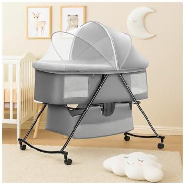 Imagem de PIPDIP Berço De Balanço Para Bebês, Até 5 Meses de Idade, Suporta até 15kg, Ergonômico, Trava nas Rodinhas, Cinza.