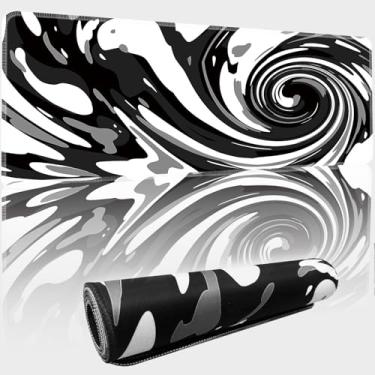 Imagem de Mouse pad de padrão fluido XXG, espesso à prova d'água, preto, redemoinho, grande, para jogos, com borda costurada, acessórios de mesa para mouse, base antiderrapante, 81,5 x 15,7 x 0,40 cm