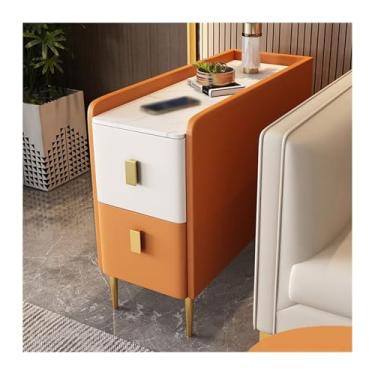 Imagem de Mesa lateral de sofá, luz de luxo, laje de pedra, sofá, aparador de madeira maciça, armário de armazenamento moderno e simples, mesa de canto, sala de estar, armário lateral criativo (A)