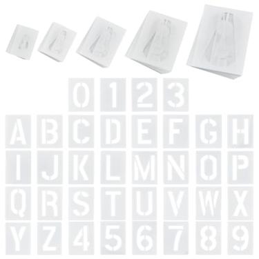 Imagem de MAYJOYDIY 180 peças de estênceis de letras e números, 5 tamanhos, branco A a Z e 0~9 estênceis de pintura de plástico PET vazados para pintura em madeira, paredes, tecido, projetos de arte e