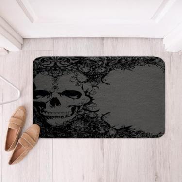 Imagem de Feelyou Tapetes de banho de caveira para banheiro, preto, Demask, vintage, Demask, para banheira, para crianças, meninos, meninas, acessórios de banheiro barroco, decoração de quarto de crianças 40,6