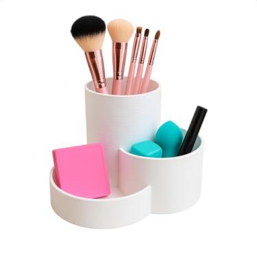 Imagem de Porta Pincéis 3 em 1 Maquiagem Organizador Feminino Moderno Compacto Penteadeira Batons Esponjas (Branco)