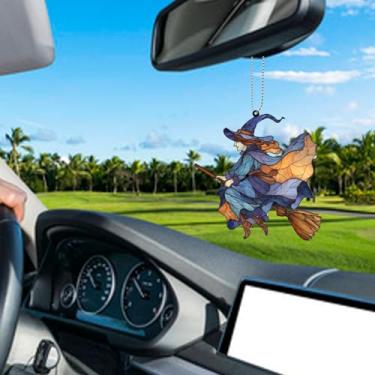 Imagem de Enfeite de árvore de Natal gótico com pingente de espelho de carro de bruxa na vassoura, presente para mãe, esposa, amigos góticos, decoração de interior de carro para meninas, decoração de pendurar