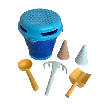 Imagem de oshhni Conjunto de brinquedos de praia para crianças, caixa de areia, lembrancinhas de festa, presente de aniversário, balde dobrável portátil, ferramentas, Azul