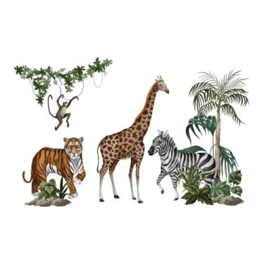 Imagem de KiBcsLic Adesivo de parede de animais da selva, decalque, arte de parede, decoração, papel de parede de PVC moderno, mural removível para sala de estar, porta, 90x30cm com Tigre