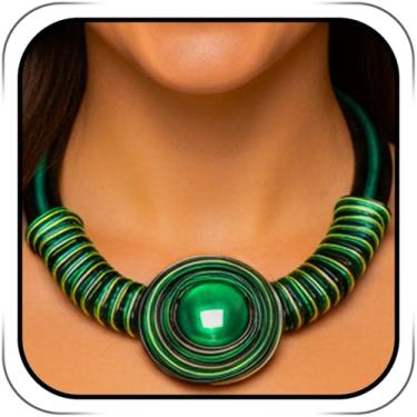 Imagem de Wosois Conjunto de bijuterias tribais étnicas tribais verdes africanas para mulheres, one size, Acrílico, Sem Pedra Preciosa