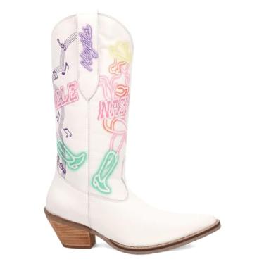 Imagem de Dingo Botas femininas casuais Nashville Nights bordadas, bico curto, cano médio, salto baixo, 2,5 a 5 cm - Branca, Branco, 35