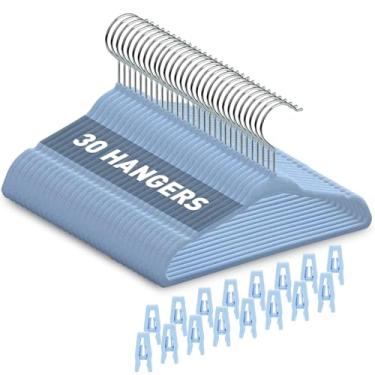 Imagem de Cabides de bebê com clipes para armazenamento de roupas de berçário, azul