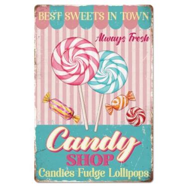 Imagem de GLOBLELAND Placa de lata "Best Sweets In Town" Placa de metal para loja de doces Placa vintage de metal 30,5 x 20,3 cm para decoração de parede engraçada para decoração de casa, bar, cafeteria, clube