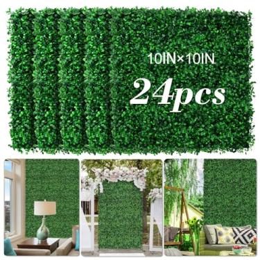Imagem de AOKIE Parede de grama artificial de 25,4 x 25,4 cm, 24 peças de painéis de parede de buxo com cobertura UV anti grama, tela de cobertura de privacidade para varanda de pátio interno e externo, cerca