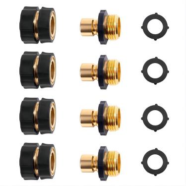 Imagem de GOIPKO 4 conjuntos de conectores rápidos de encaixe de mangueira de jardim, 3/10.2 cm macho e fêmea conexões de mangueira de conexão rápida com alças adequadas para encaixe de mangueira de jardim de 3