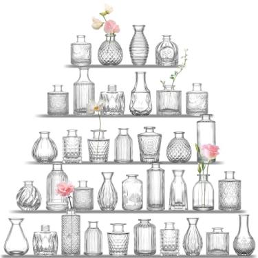 Imagem de UPBUD Conjunto de 36 vasos de vidro transparente, mini vaso de flores para centros de mesa, pequenos vasos transparentes a granel para decorações de casamento, vaso vintage para mesa, recepção
