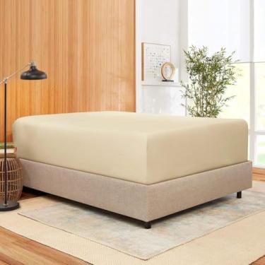 Imagem de Lençol solteiro de algodão, 400 fios, bolso profundo de 30,5 cm, lençol de baixo marfim liso