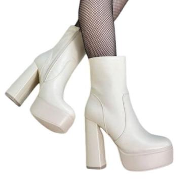 Imagem de Botas de tornozelo genéricas de plataforma branca de material ecológic