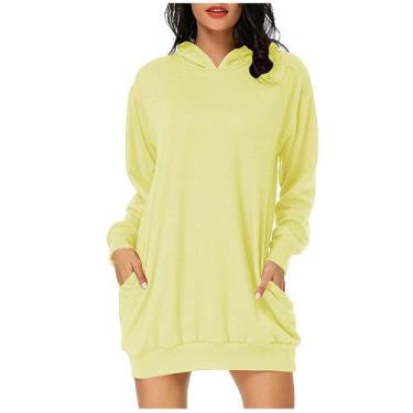 Imagem de Mulheres manga comprida bolso pulôver vestido com capuz cintura moleto
