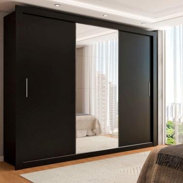Imagem de Guarda-Roupa Casal Agatha 3 Portas de Correr com Espelho 4 Gavetas Preto - Panorama Móveis