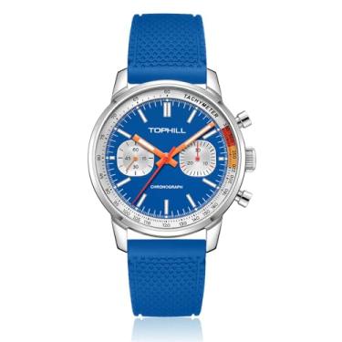 Imagem de TOPHILL 1963 Pilots Relógio de pulso masculino de corrida com cronógrafo mecânico original Seagull ST1901, movimento 40 mm, safira luminosa, piloto, Pulseira azul com letras azuis