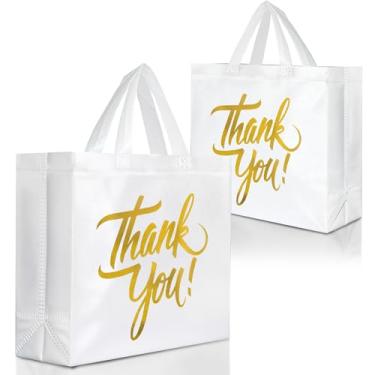 Imagem de Nush Nush Sacos de presente brancos de agradecimento - Sacos de agradecimento brancos brilhantes a granel com impressão dourada brilhante - Perfeito para brindes, aniversário, lembrancinhas de festa -