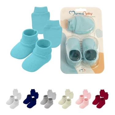 Imagem de Luvas E Meias Pantufa Lisos Bebê Recém-nascido Enxoval Maternidade (Azul Claro)