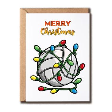 Imagem de Bola de Natal de Voleibol, Luzes de Natal, Cartão Esportivo - Cartão de Natal Divertido - Ótimo Cartão de Natal para Família e Amigos - Presentes de Natal