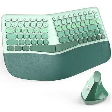 Imagem de Combo de teclado e mouse sem fio, teclado redondo retrô MOFII sem fio, receptor USB de 2,4 GHz, plug and play (verde)