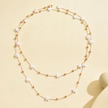 Imagem de Colar com pingente de corrente de estrela e ouro, design de camada dupla, simples e moderno