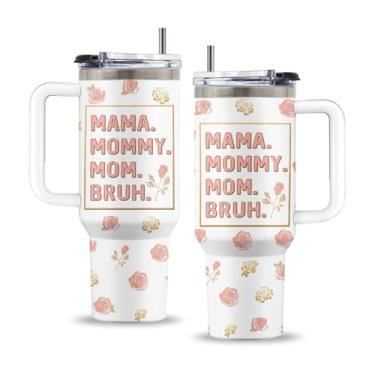 Imagem de Uibunoo Mamãe Gifts, copo para mãe de 1,134 g com alça e canudo, copo de mamã, presentes de aniversário para mamãe mamãe de filho filha, copo de aço inoxidável para mãe, presentes para mamãe
