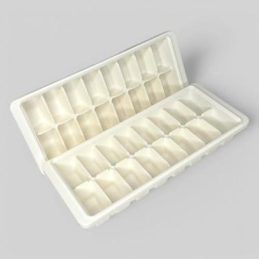 Imagem de Forma de Gelo com Tampa, Plástico PP, 16 Cubos, Branca, 25,5 x 11 x 3,5 cm, Kit 2 Peças, Proteção Contra Odores