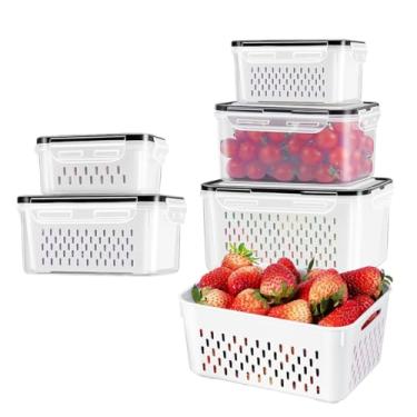 Imagem de Recipientes Organizadores de Geladeira com Escorredor Removível – Potes Herméticos para Frutas, Legumes e Carnes – Livre de BPA, Empilháveis, Laváveis na Lava-Louças (Kit 5)
