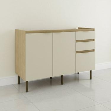 Imagem de Balcão 120cm com 2 Portas 3 Gavetas e Divisor de Talheres Nanda Marrom/Arenas