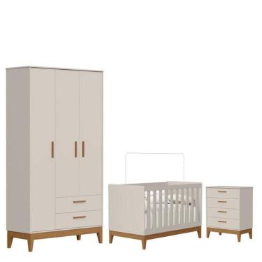 Imagem de Quarto De Bebê Flip Com Cômoda Gaveteiro Areia Acetinado - Reller