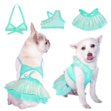 Imagem de TONY HOBY Biquíni para cães, vestido de praia para cães à beira-mar, piscina, roupa de banho para cães pequenos e médios (3 peças, verde, GG)