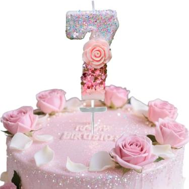 Imagem de Vela digital de aniversário, rosa rosa nº 7 vela de aniversário, adequada para meninos e meninas, aniversários e celebrações, é o presente preferido para expressar amor (número 7)