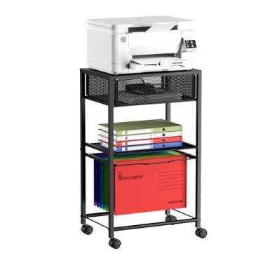 Imagem de Cawukege Suporte de impressora, mesa lateral para impressora, organizador de armazenamento sob a mesa, arquivo suspenso de 3 camadas com rodas, para escritório, casa, preto