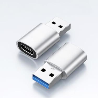 Imagem de Adaptador USB C fêmea para USB macho, adaptador tipo C para USB 3.0 compatível com telefone 11 12 13 14 15 16 17, PC, laptop (prata, tamanho único)