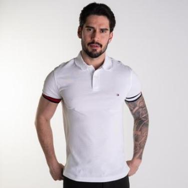 Imagem de Camisa Polo Tommy Hilfiger Flag Cuff Slim Branca-Masculino