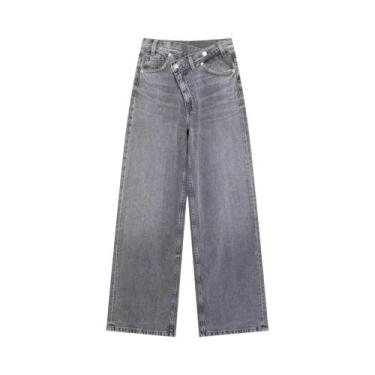 Imagem de Calças Jeans De Cintura Alta Com Design Assimétrico Para Mulheres, Cal