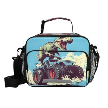 Imagem de CEBUGI Lancheira térmica de desenho animado de dinossauro e caminhão, à prova d'água, à prova de vazamento, lancheira com alça de ombro ajustável, lancheira para meninos e meninas, escritório