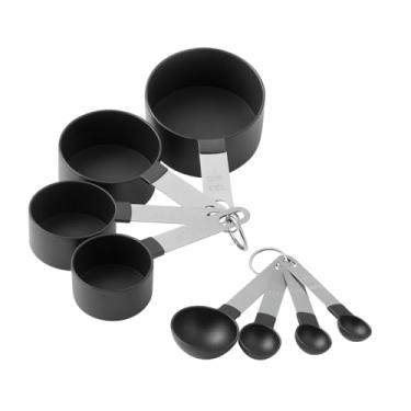Imagem de Kit 8 Peças Medidoras de Cozinha em Plástico PP Livre de BPA e Aço Inox - Colheres e Copos Dosadores (COR PRETA)