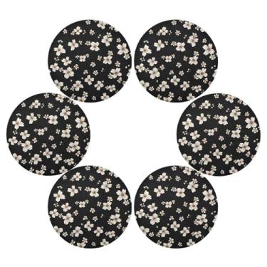 Imagem de Wassud Jogo americano conjunto de 6 tapetes redondos de margaridas pretas para cozinha e jantar tapetes laváveis resistentes ao calor para decoração de mesa 39 cm