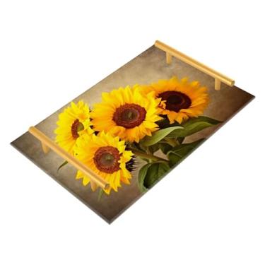 Imagem de Wassud Bandeja de banheiro com quatro girassóis dourados com alças, organizador de perfume de joias de acrílico para banheiro, quarto, cozinha, balcão de 30 x 20 cm