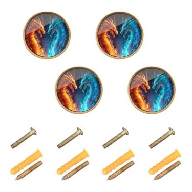 Imagem de xigua 4 maçanetas de armário de dragão de fogo e gelo redondas de zinco sólido, puxadores decorativos de 3,5 cm para armário de banheiro, cômoda, armário e guarda-roupa