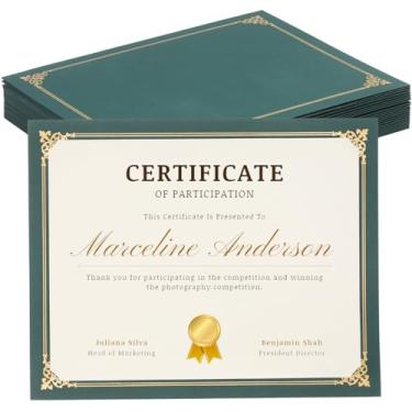 Imagem de 25 porta-certificados de lado único com capa de diploma de borda dourada ou tamanho carta 21 x 28 cm papel certificado, cartolina, prêmio, graduação, documentos, escola - verde